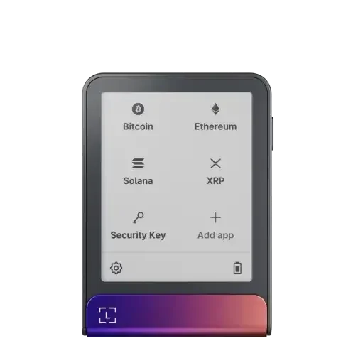 Device screen with Bitcoin, Ethereum, Solana and XRP